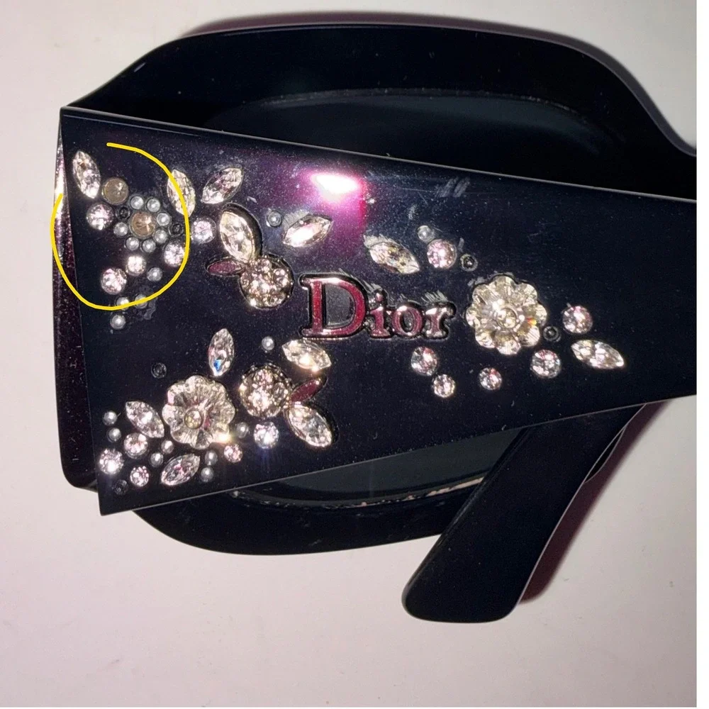 Christian Dior Sunglasses OS Black Crystal Floral Embellished Square Italy V2K